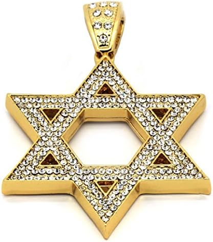 TDmall Mens Gold Iced Out Star Of David Pendant Hip-Hop 30" Rope Necklace Chain