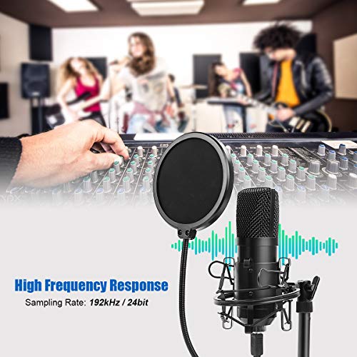 DricRoda USB Microphone,Professional Computer Mic Podcast Mic 192kHz/24bit Studio Condenser Microphone with Tripod Stand,Shock Mount and Pop Filter for Recording,Gaming,YouTube,Plug & Play