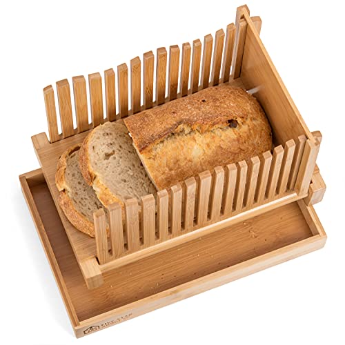 Bamboo Bread Slicer Guide With Crumb Catcher And Serving Tray 3 Slice