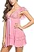 Avidlove Women Sexy Babydoll Two Pieces Nightwear Mesh Lace Lingerie Set Pink XXL