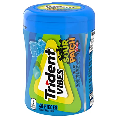 TRIDENT VIBES SOUR PATCH KIDS BLUE RASPBERRY SUGAR FREE GUM, 40 PIECE BOTTLE