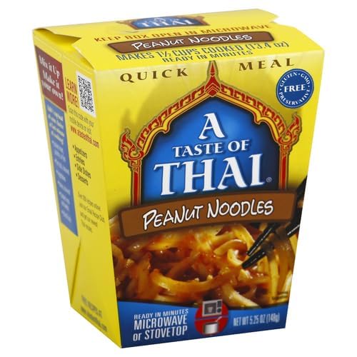 A TASTE OF THAI PEANUT NOODLES – 5.25OZ SINGLE PACK HEAT & EAT INSTANT NOODLES FLAVORED WITH CLASSIC THAI SAUCE | GLUTEN-FREE | IDEAL VEGAN MEAL | PERFECT SIDE FOR CHICKEN FISH & MEAT ENTREES