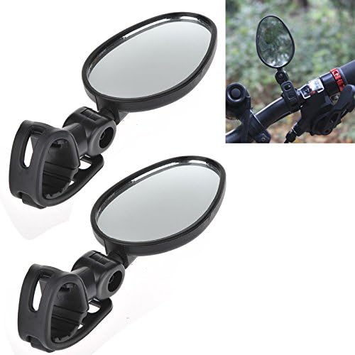 Purpplex 2 Pack Mini Rotaty Handlebar Glass Mirror Flexible Safe Rearview Fully Adjustable Easy Attach for Road Bike Bicycle - Black