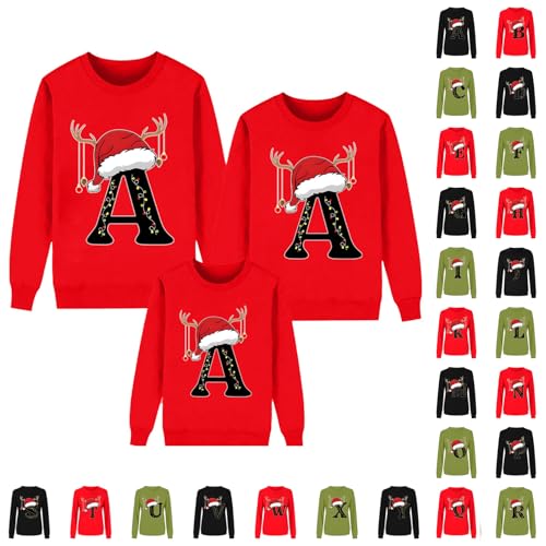 Matching Christmas Jumpers, Family Christmas Jumper, Xmas Jumper Family Set A-Z Letters Long Sleeve Tops Round Neck Novelty Sweatshirts Pullover (Womens, M)