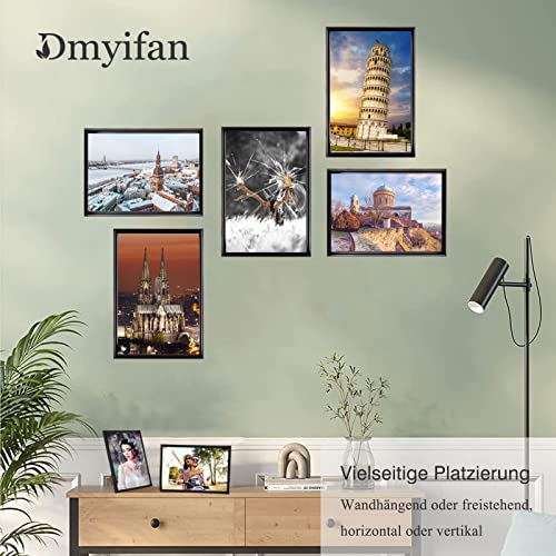 Dmyifan Set of 5 Picture Frames DIN A4 Black with Plexiglas, Frame for Standing and Hanging for Photos, Portraits, Picture Frame