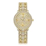 Hunputa Luxury Women Watch Rhinestone Bling Crystal Analog Quartz Wristwatch Watch Gift (Gold)