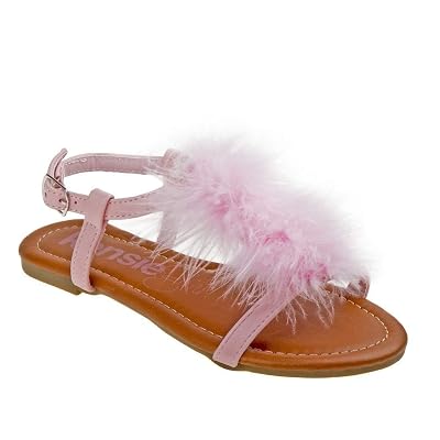 Kensie Girl Pink Fluffy Feather Marabou Open Toe Sandals 11-4 Kids