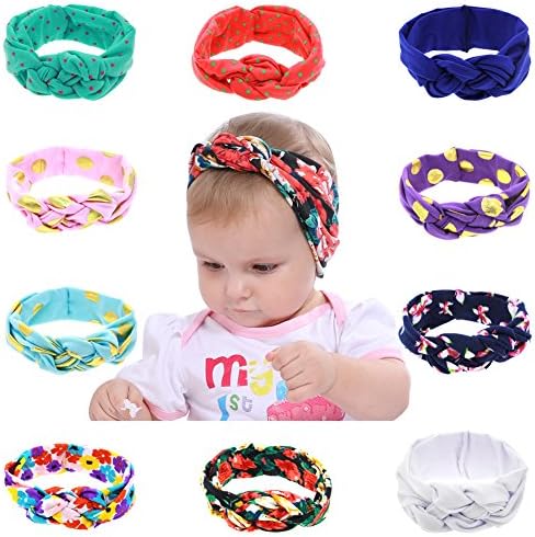 10 Pcs Assorted Color Girl Infant Baby Turban Knotted Elastic Headbands for Newborn Toddler and Childrens