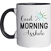 MZVO Ceramic Mug with Black Handle Good Morning Asshole Funny Coffee Mug Gift for Her 11 Ounce