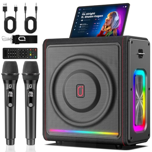 Karaoke Machine with Wireless Microphones HWWR Karaoke with 2 Microphones for Adults Children, Karaoke Systems Accessoires Utiles pour Micro (MS78-2Mics)