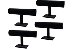 Foraineam 4-Pack Black Velvet T-Bar Jewelry Display Stands Watch Necklace Bracelet Organizer