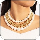 Chunky Gold Beaded Statement Necklace for Women Trendy Bulky Thick Big Faux Pearls Choker Exaggerated Large Beads Ball Layered Necklace Stack Fashion Jewelry