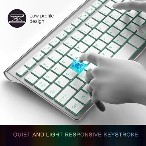 JOYACCESS Teclado y Mouse Inalámbrico Recargable Retroiluminación Blanco | RGB 7 Opciones 2.4G Inglés QWERTY