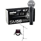 Shure SM58-LC Cardioid Dynamic Vocal Microphone Bundle with Boom Stand and XLR Cable