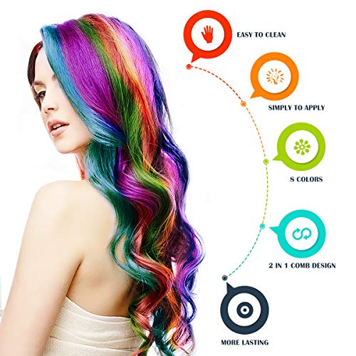 Hair Chalk, ETEREAUTY Hair Chalk Color Comb Temporary Hair Color Cream Non-toxic Washable with Shawl for Kids Party and Cosplay, Hair Chalk Pens Works on All Hair Colors (8 Colors)