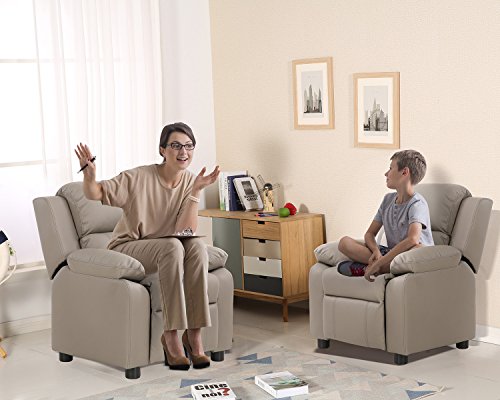 LCH Contemporary PU Leather Kids Recliner with Deluxe Padded Backrest and Flip-up Storage Arms, Mini Little Small Recliner Sofa Chair for Baby Toddler Boys Girls Childrens - Gray - Thumbnail 4