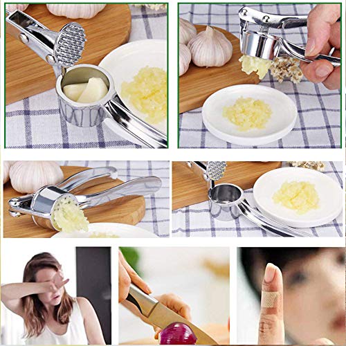 ISKM Garlic Press Mincer Ginger Crusher Peeler Squeezer Heavy Duty Stainless Steel Garlic Presser Chopper Professional Food Prep Grade Dishwasher Safe Easy to Clean