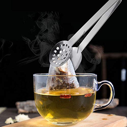 McoMce Tea Bag Squeezer, Stainless Steel Tea Bag Spoon, Tea Bag Strainer with Handle, 2 PCS Tea Bag Squeezer Tongs - Tea Bag Tongs Tea Strainers Holder Clip Tea or Sugar for Kitchen Bar Tools - Thumbnail 2