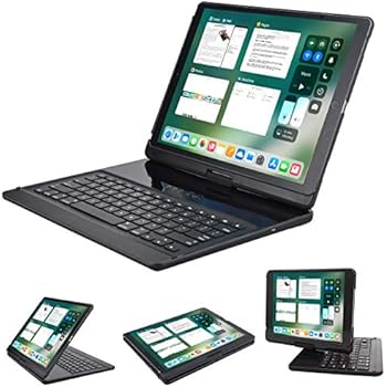 LENRICH iPad pro 12.9 case with keyboard 2017 2015,360 Rotatable Wireless Keyboard Smart Folio 180 Swivel Stand Hard Shell Cover Auto Sleep/Wake up Black