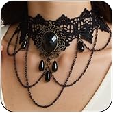 LOOKLITE Black Lace Choker Necklace for Women Gothic Collar Choker Necklace Vintage Red Black Crystal Vampire Necklaces for Halloween Jewelry Costume Accessories
