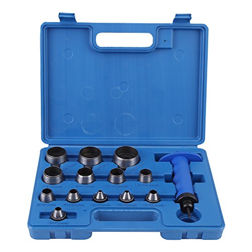 Hollow Punch, 13 in 1 Hollow Punch Set with Handle Heavy Duty Leatherworking Belt Hole Punching Tool 5-35mm