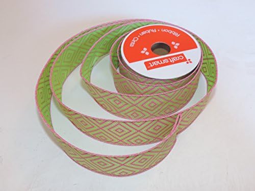 Green and Pink Decorative Wired Ribbon - Continuous 9 Foot Roll X 1.5 Inches Wide