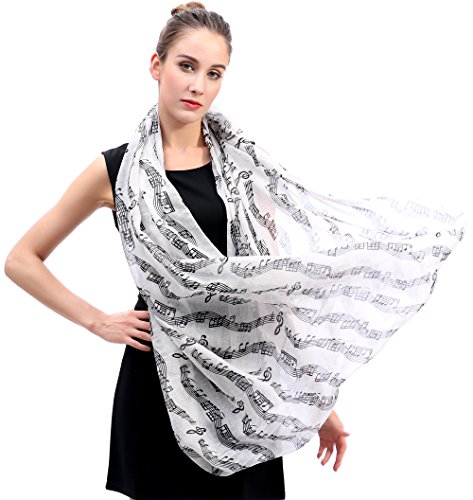 Lina & Lily Women's Musical Notes Print Infinity Loop Scarf (White) - Thumbnail 3