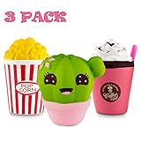 BeYumi Slow Rising Toy, 3 Pack of Kawaii Squishy Toy, Cactus + Popcorn + Cream Drink, Cream Scented Simulation Cute Squishy Toys Gift for Kids Lovely Stress Relief Toy