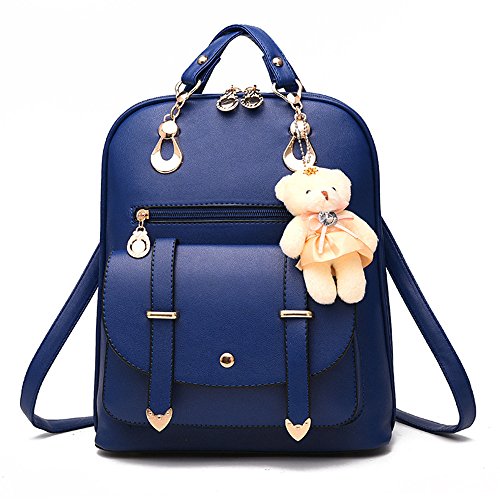 Soft Leather Backpack Lovely Schoolbag Shoulder Bag Sports Knapsack (dark blue)