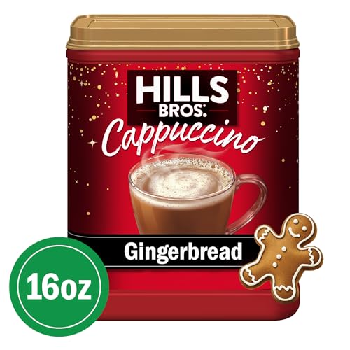 HILLS BROS. CAPPUCCINO MIX – RICH, FROTHY COFFEEHOUSE-TASTING INSTANT DRINK MIX – QUICK AND EASY PREPARATION – PERFECT FOR HOT & ICED DRINKS & CREAMING COFFEE – GINGERBREAD, 1 PACK OF 16OZ