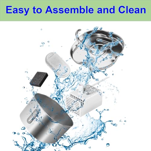 Cat Water Fountain Stainless Steel: 74oz/2.2L Cats Fountain for Drinking - Water Fountains for Cats Indoor - Quiet pet Water Fountain - Kitty spout cat Water Fountain - for Pets& Small Animals