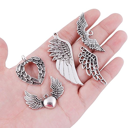 KeyZone 36 Pcs Vintage Silver Plated Assorted Angel Wings Charms Pendants DIY for Jewelry Making and Crafting
