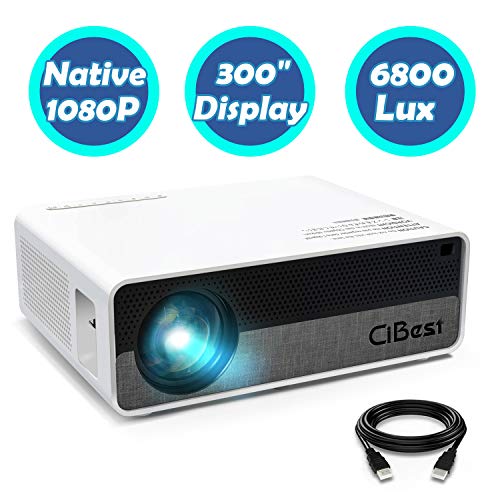 Projector,CiBest Q9 Native 1080P HD Video Projector 6800 Lux, up to 300″ Image 2K Supported,Display Ideal for PPT Business Presentations Home Theater Entertainment Parties Games