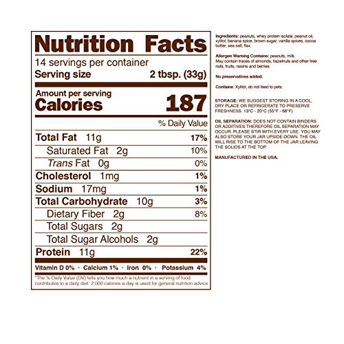 Nuts 'N More Banana Nut Peanut Butter Spread, Keto, High Protein Nut Butter Snack, Low Carb, Low Sugar, Gluten Free, All Natural, 16 oz Jar