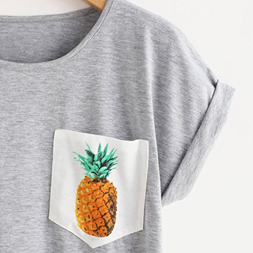 Blouse For Women,Toponly Women's Pineapple Print Pocket T-shirt Short Sleeves Cotton Tops (Fashion Gray, XL)