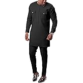 Men African Outfits 2 Piece Set Shirt Pants Nigerian Dashiki Suit Attire Clothing