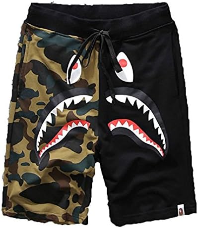 Shark Pattern Sports Shorts Fashion Trend Stitching Drawstring Shorts