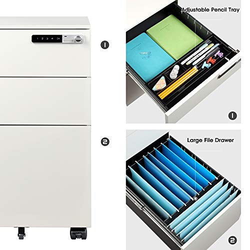 DEVAISE 3-Drawer Mobile File Cabinet with Smart Lock, Pre-Assembled Steel Pedestal Under Desk, White - Image 2