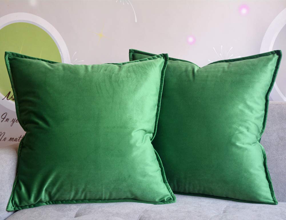 Lutanky Velvet Cushion Covers (Pack of 2) Decorative Square Throw Pillow Case Soft Flanges Cushion Cover for Sofa Bedroom Photography Prop Green 45cm x 45cm