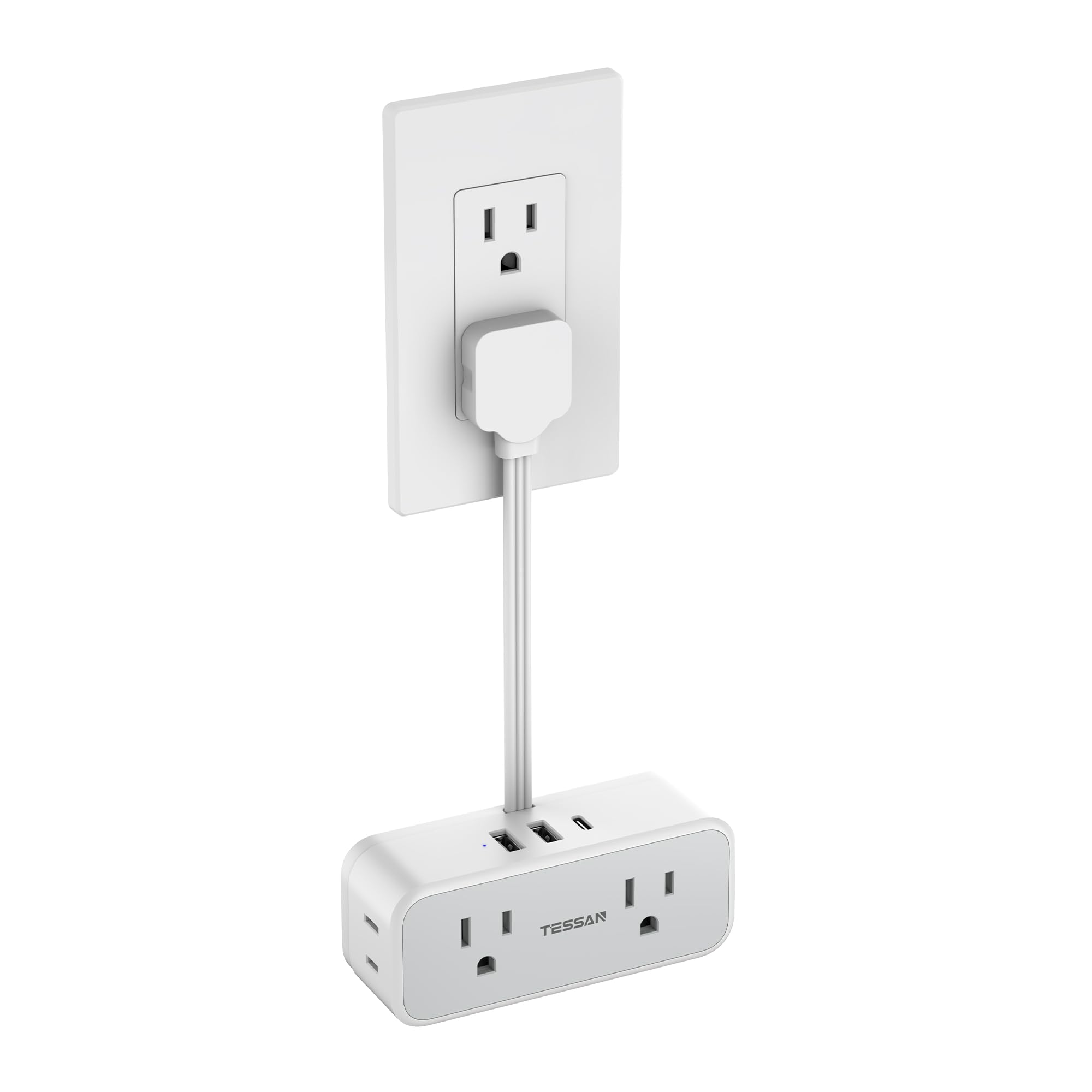 Photo 1 of TESSAN Multi Plug Wall Outlet Extender, 6 inch Short Extension Cord, Flat Plug Splitter with 4 AC 3 USB (1 USB C) Charging Ports, Multiple Outlet Small Power Strip for Home Office Dorm Room