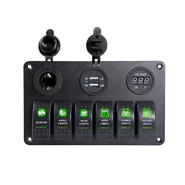 Proelectric-Green-LED-Light-2-Waterproof-MarineBoat-Car-Switch-Panel-6-Gang-USB-Charger-Voltage-Indicator-Power-Socket-5-pin-On-Off-Rocker-Switch Proelectric-Green-LED-Light-2-Waterproof-MarineBoat-Car-Switch-Panel-6-Gang-USB-Charger-Voltage-Indicator-Power-Socket-5-pin-On-Off-Rocker-Switch