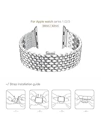 Para Apple Watch Band, wafeel parte superior Premium Acero Inoxidable Metal Sólido iWatch Correa pulsera De Repuesto Para Apple Watch 42 mm 38 mm Serie 3, Serie 2, Series1, 38 mm, Plateado