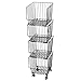 4-Tier Black Metal Wire Stackable Storage Baskets with Wheels/Rolling Organizer Bins for Kitchen, Bathroom, Laundry Room