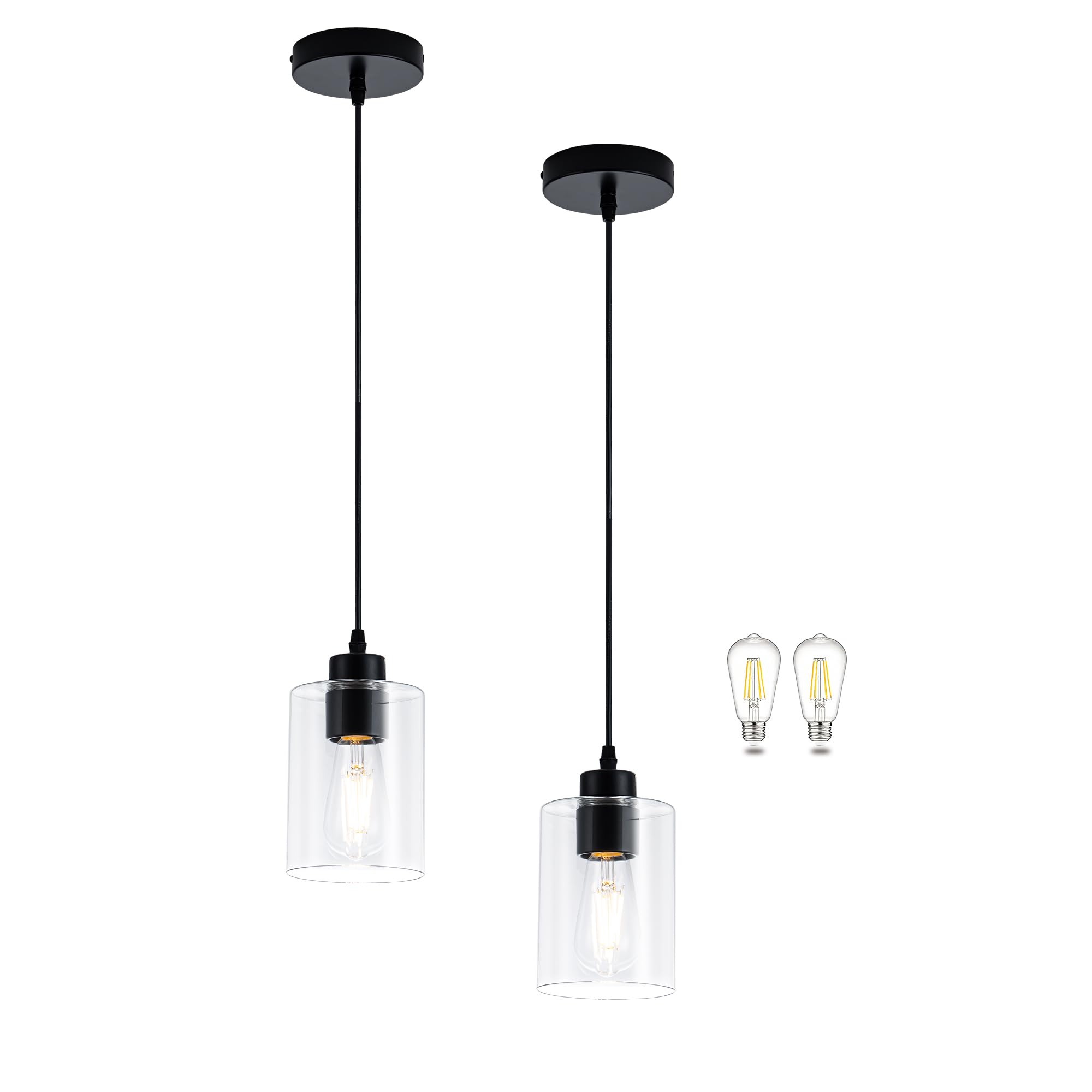 Photo 1 of MAYNA 2 Pack Black Pendant Lights Kitchen Island, Mini Pendant Light Fixture with Clear Glass Shade, Adjustable Cord Industrial Farmhouse Hanging Ceiling Lamp for Dining Room, Sink, Bar(Bulb Included)