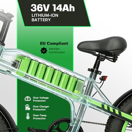 ZoulaGlide Electric Bike, 20 inch Fat Tire E-Bike for Adults, 500W Peak Motor with Pedal Assist, 90 KM Range, Adjustable Seat, 36V Battery, Dual Disc Brakes