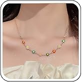 Aneneiceera Boho Colorful Flower Choker Necklace Acrylic Daisy Necklace Multi Color Collar Necklaces Rainbow Enamel Floral Necklaces Vintage Choker Necklace Jewelry for Women