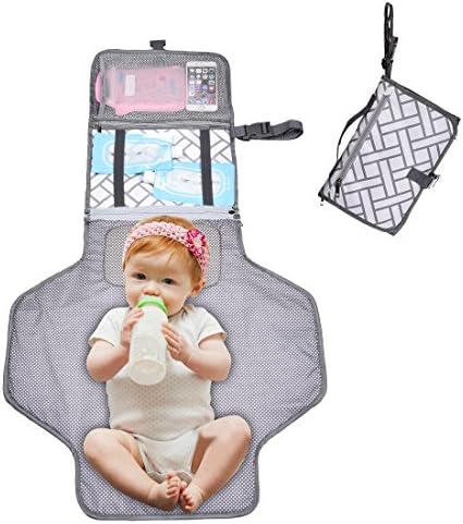Diaper Changing Pad, 3 in1 Portable Clean Hands Diaper Clutch Folding Moisture-Proof Baby Station with adjustable redirection barrier (gray)