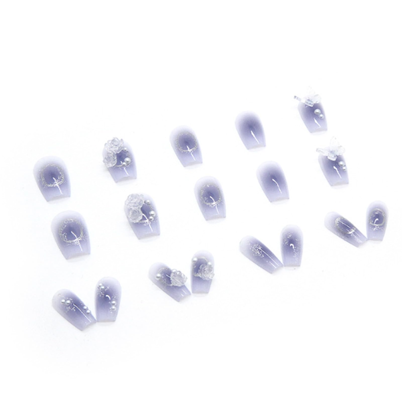 Hkanlre Press on Nails Purple Medium Fake Nails Tips Full Cover Gradient False Coffin Butterfly Nails for Women and Girls 24PCS - Image 3