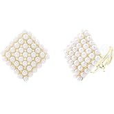 YOQUCOL Simulated Pearl Flower-Cluster Shape Clip On Stud Earrings Non Pierced Ear Earrings for Women