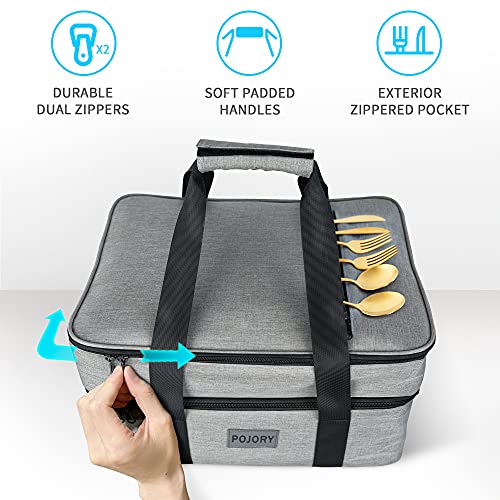 POJORY Insulated Casserole Carrier for Hot or Cold Food, Double Decker Casserole Dish Carrier Lasagna Holder Tote for Parties, Picnic, Potluck, Beach, Camping, Fits 9\